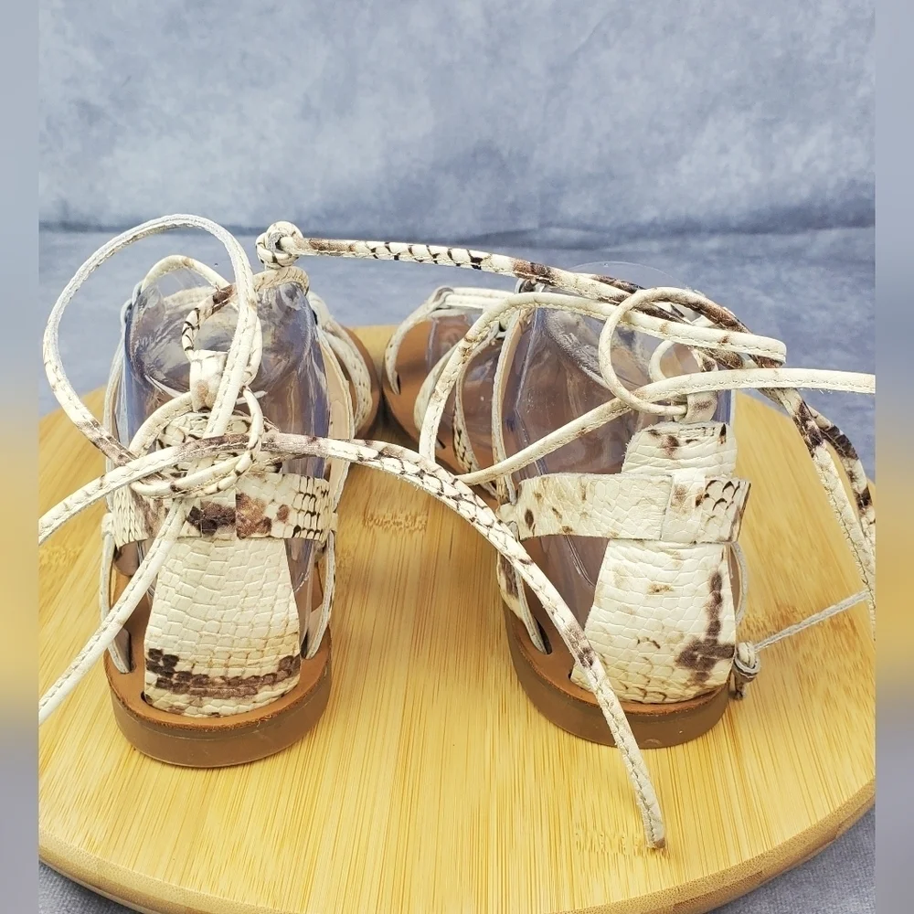 ALDO Womens Jaeryan Cream Gray‎ Leather Caged Strap Snake Print Flat Sandals 9